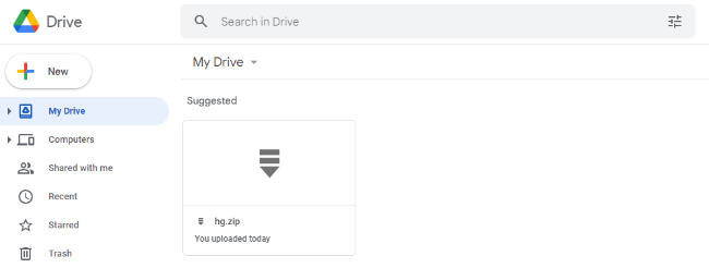 find zip folder in Google Drive