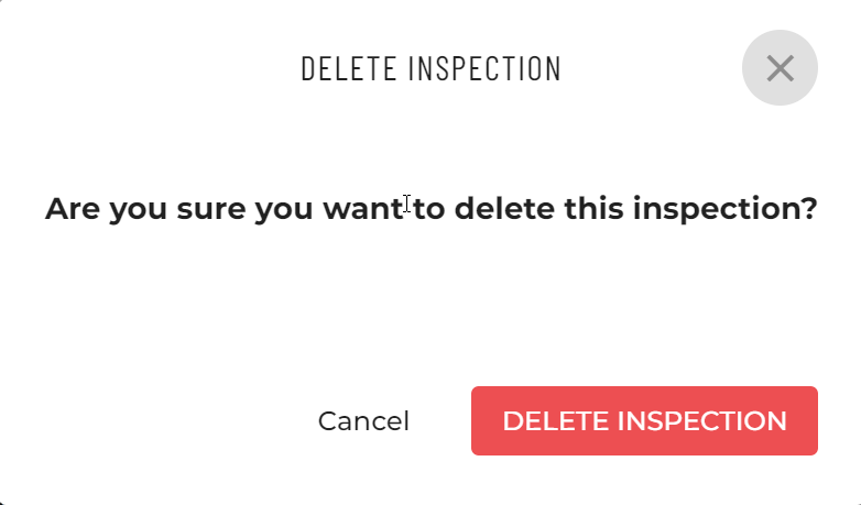 screenshot of delete inspection confimation pop-up
