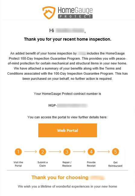HomeGauge Protect welcome email sample
