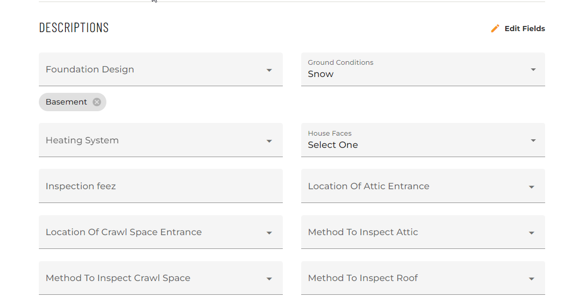 screenshot of form titled Descriptions