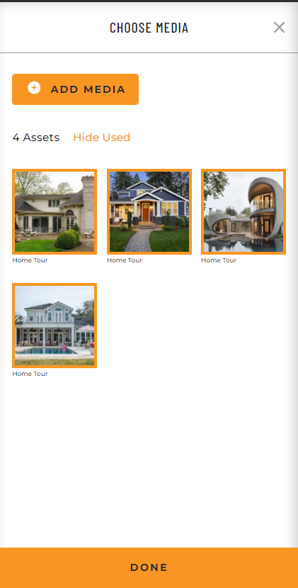 screenshot of field labeled Choose Media with 4 images added