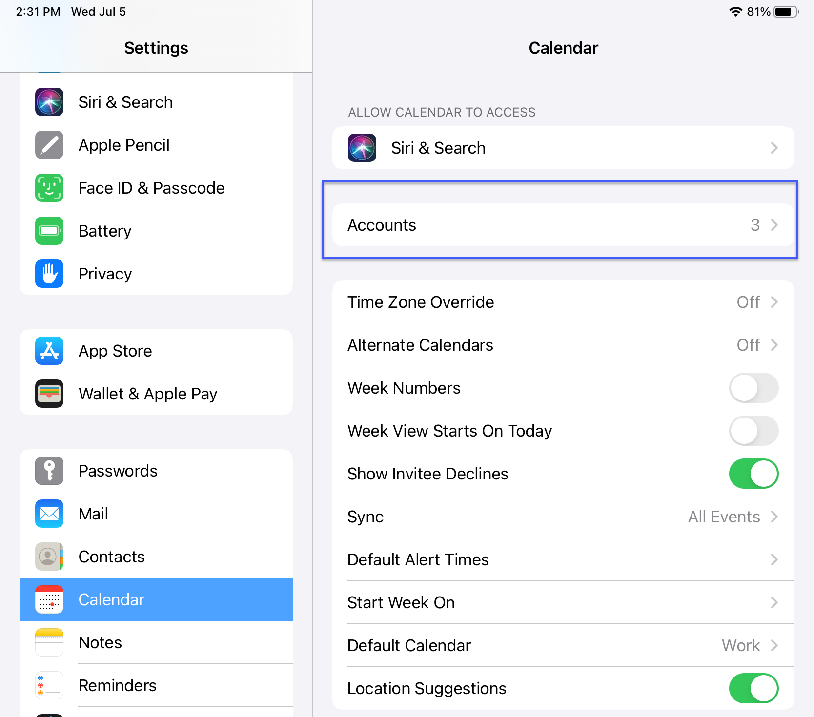 iOS settings