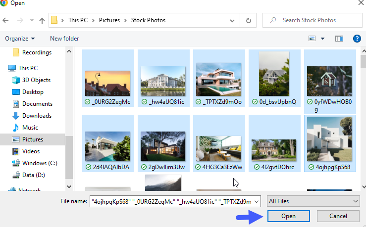 screenshot of computer file explore with images selected