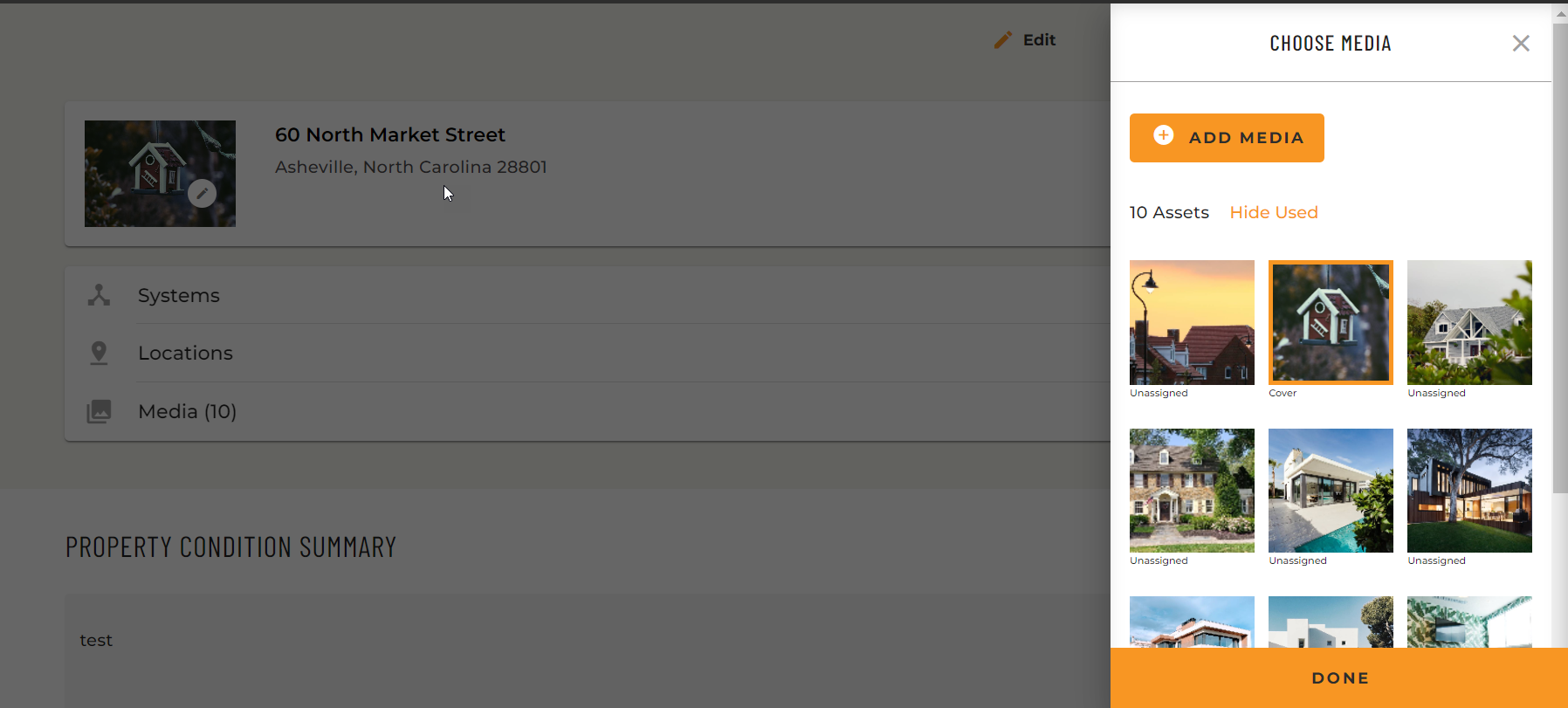 screenshot of report dashboard with media gallery highlighted on right side