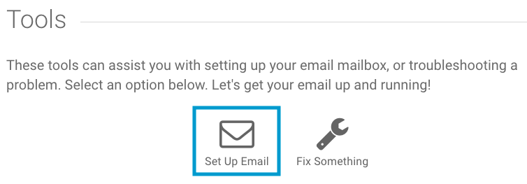 screenshot of Tools section with blue box around Set Up Email option