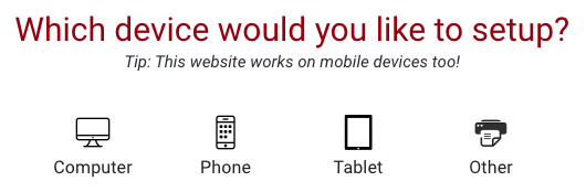 Device selection options with computer, phone, tablet, and other