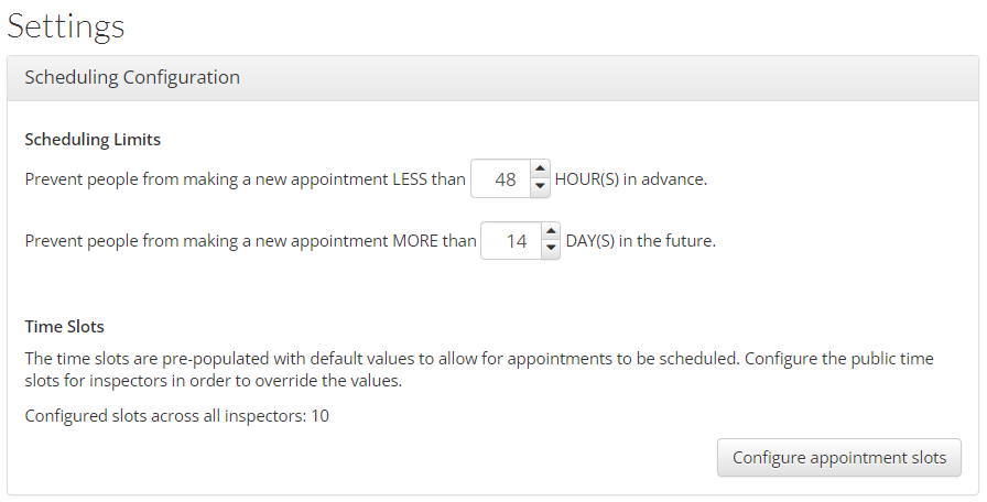 HomeGauge public appointments configuration