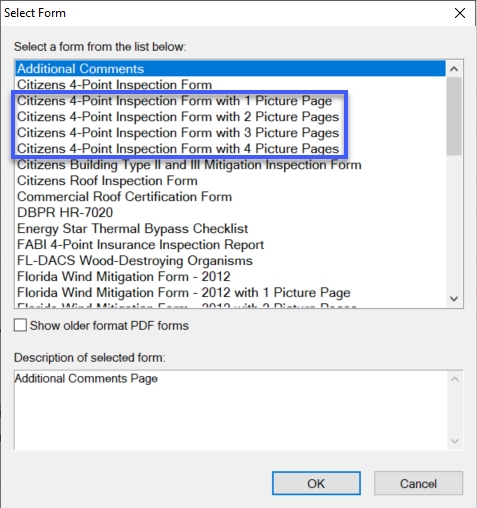 HomeGauge desktop report writer select form section