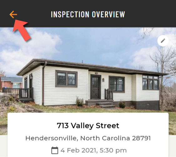 Mobile view showing back to inspections button